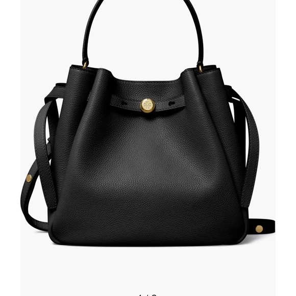 Tory Burch Handbags - Tory Burch Romy  Black Pebble Leather Bucket Bag